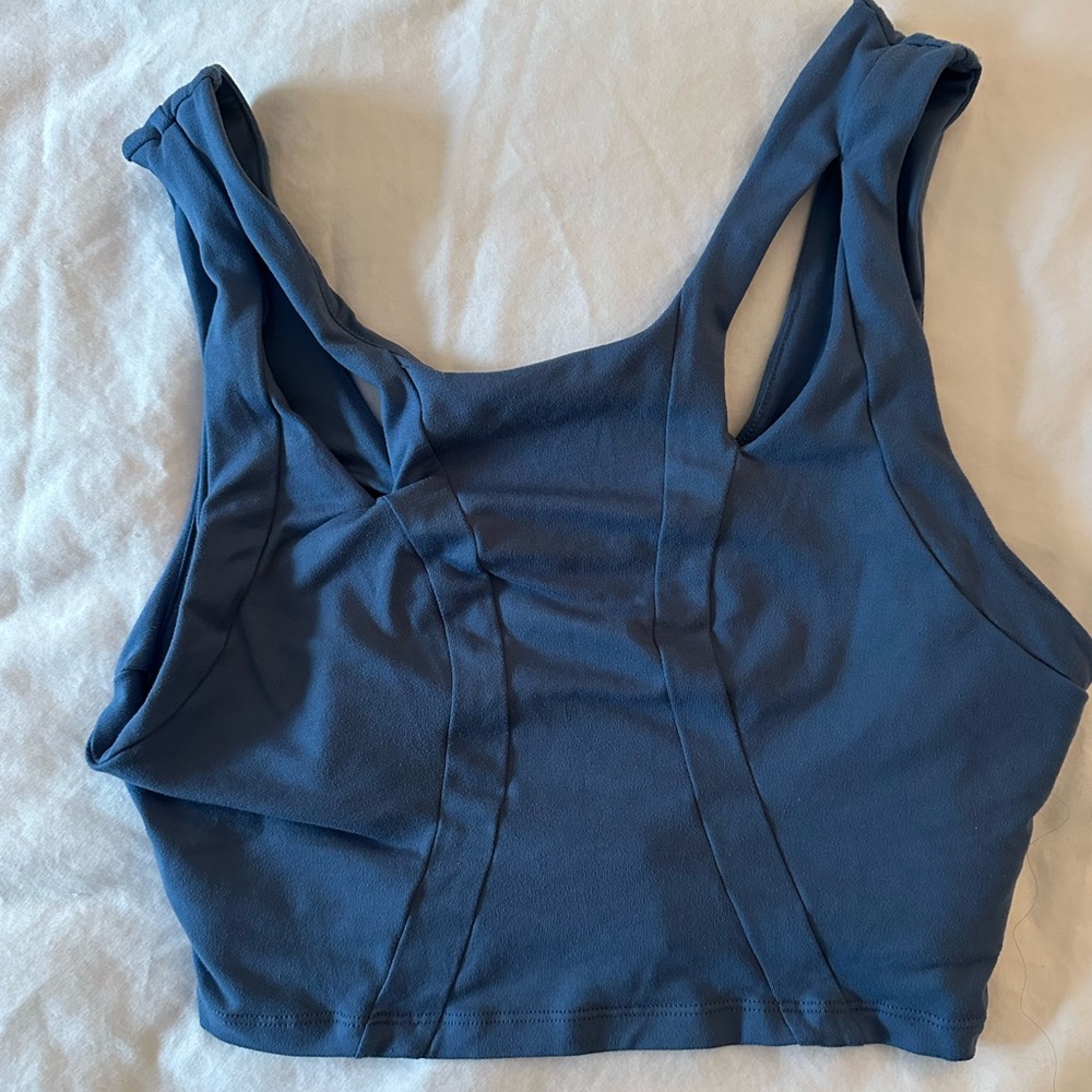 Alo blue cutout crop top with built in bra size medium